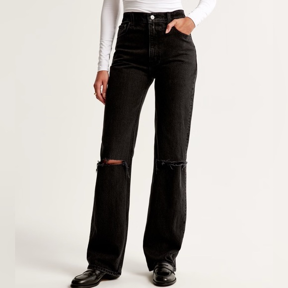 NWT Abercrombie & Fitch The ’90s Relaxed Jean washed black Size 26 Long - Picture 1 of 8